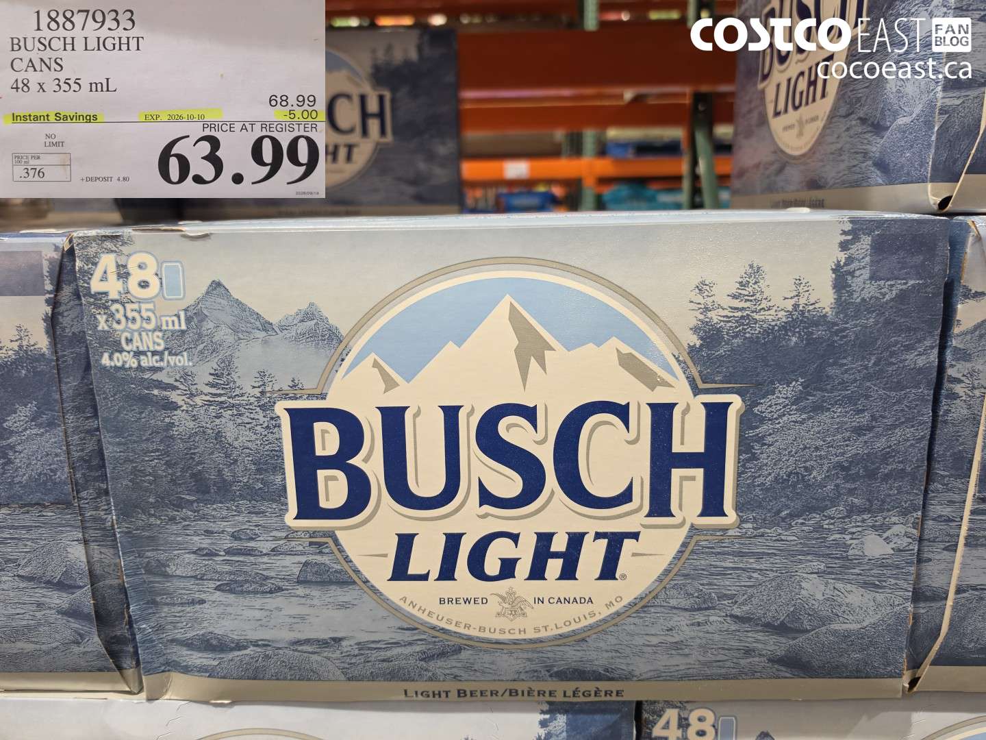 1887933 BUSCH LIGHT CANS 48 X 355 ML ($5.00 INSTANT SAVINGS EXPIRES ON 2026-10-10) $63.99