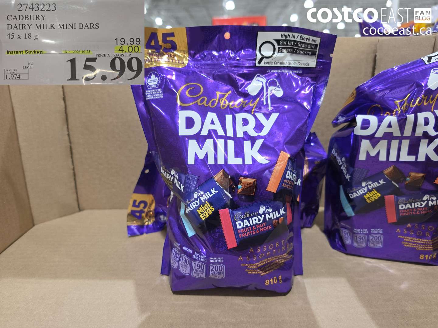 2743223 CADBURY DAIRY MILK MINI BARS 45 X 18 G ($4.00 INSTANT SAVINGS EXPIRES ON 2026-10-25) $15.99