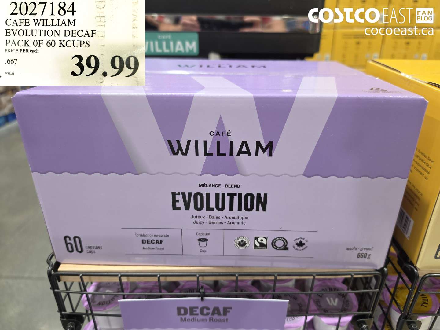 2027184 CAFE WILLIAM EVOLUTION DECAF PACK OF 60 KCUPS $39.99