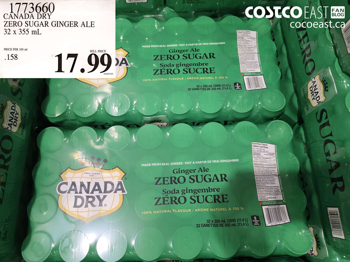 1773660 CANADA DRY ZERO SUGAR GINGER ALE 32 X 355 ML $17.99