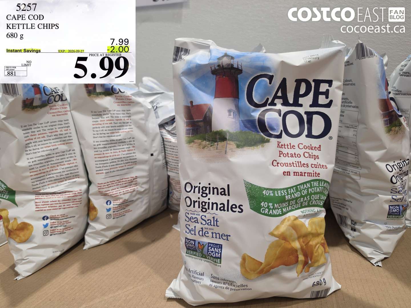 5257 CAPE COD KETTLE CHIPS 680 G ($2.00 INSTANT SAVINGS EXPIRES ON 2026-09-27) $5.99