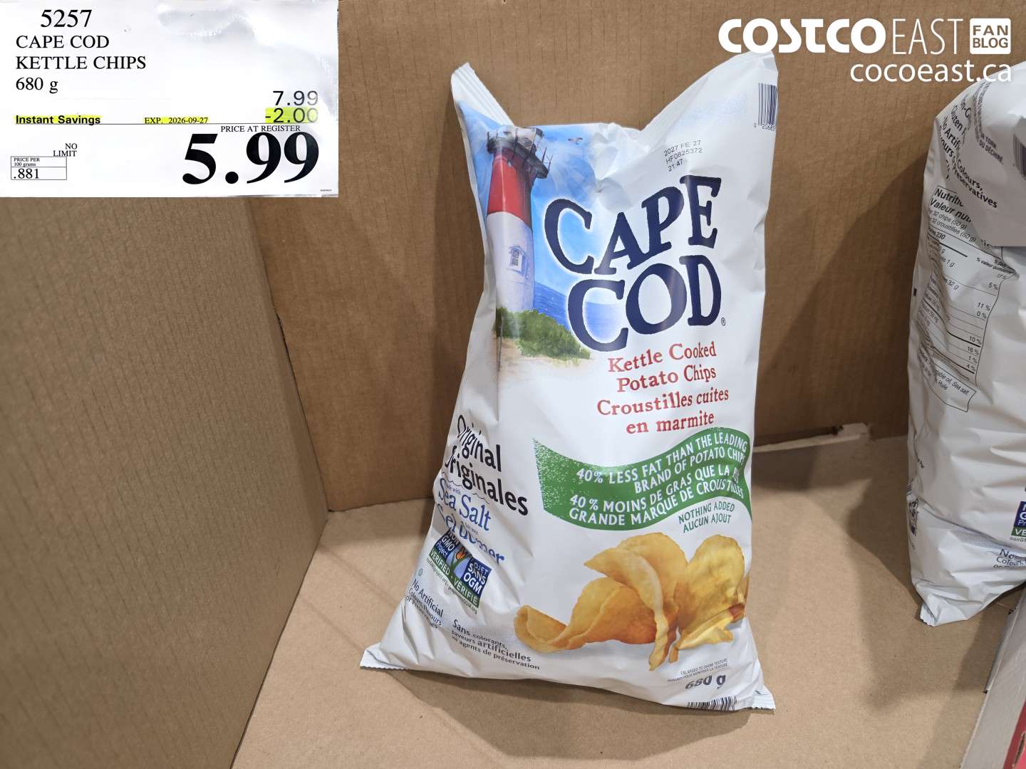 5257 CAPE COD KETTLE CHIPS 680 G ($2.00 INSTANT SAVINGS EXPIRES ON 2026-09-27) $5.99