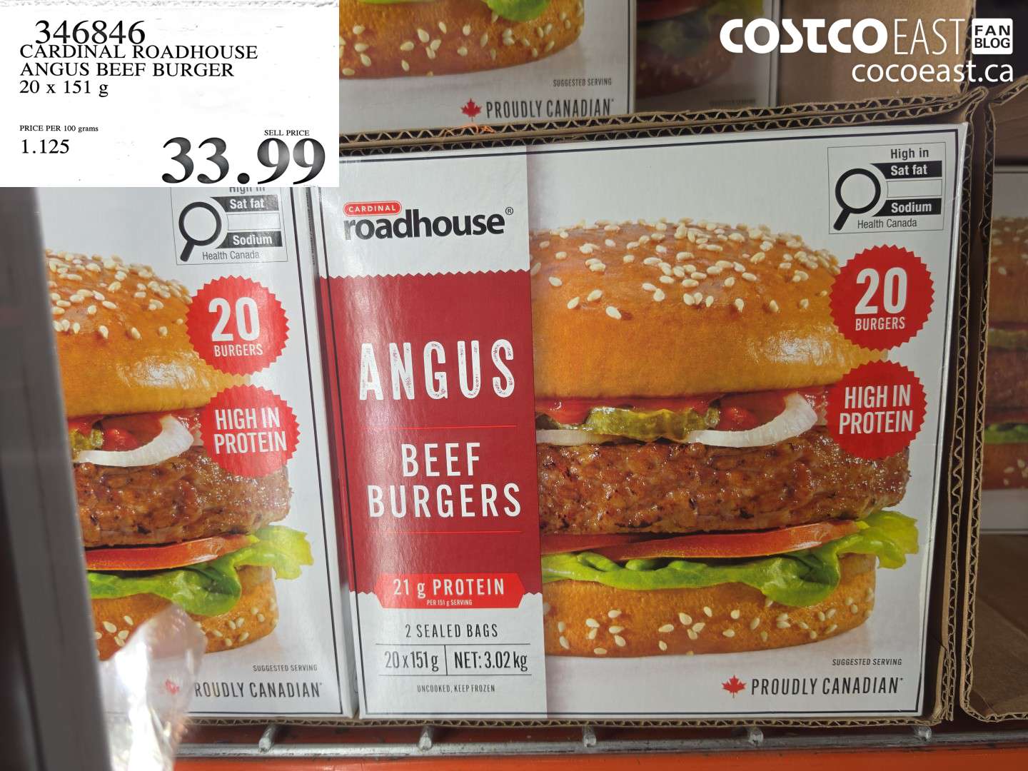 346846 CARDINAL ROADHOUSE ANGUS BEEF BURGER 20 X 151 G $33.99