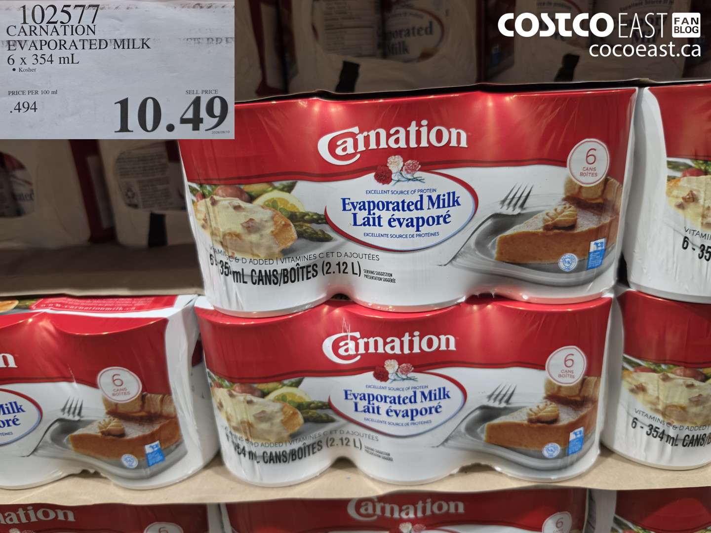 102577 CARNATION EVAPORATED MILK 6 X 354 ML $10.49