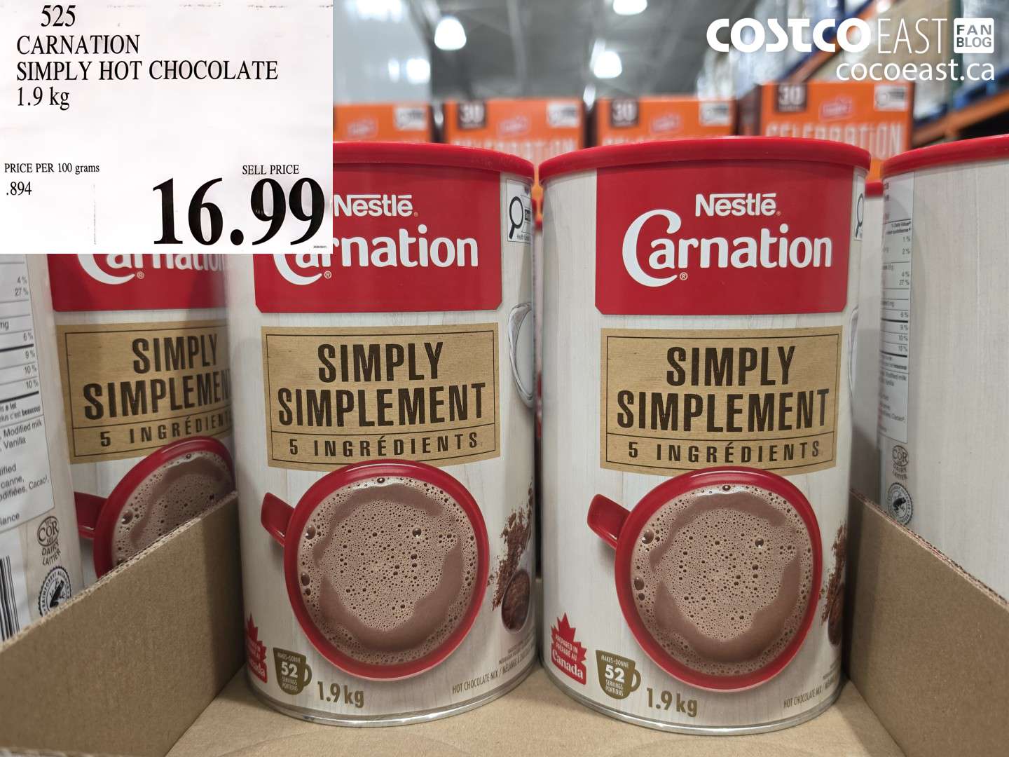 525 CARNATION SIMPLY HOT CHOCOLATE 1.9 KG $16.99