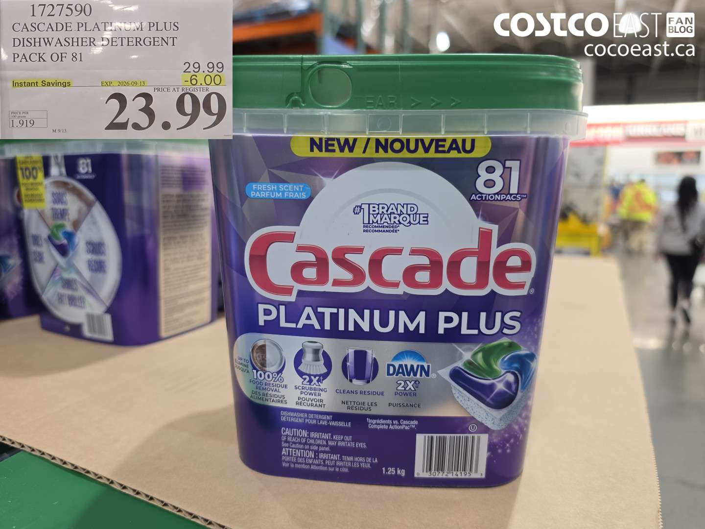 1727590 CASCADE PLATINUM PLUS DISHWASHER DETERGENT PACK OF 81 ($6.00 INSTANT SAVINGS EXPIRES ON 2026-09-13) $23.99