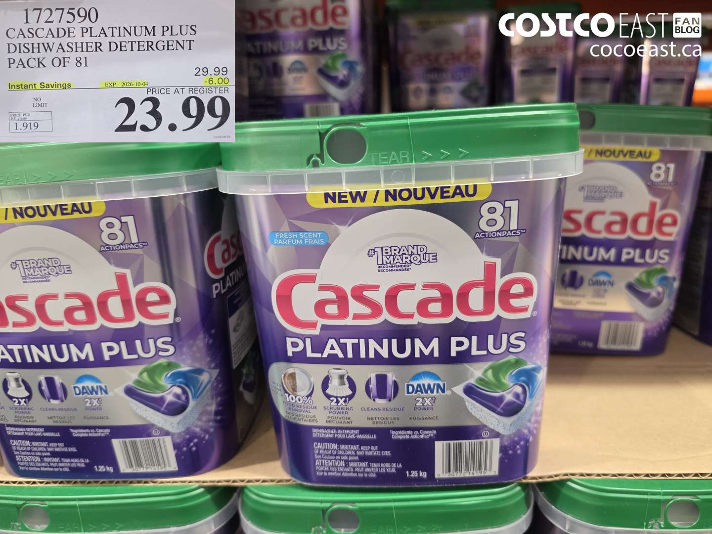 1727590 CASCADE PLATINUM PLUS DISHWASHER DETERGENT PACK OF 81 ($6.00 INSTANT SAVINGS EXPIRES ON 2026-10-04) $23.99