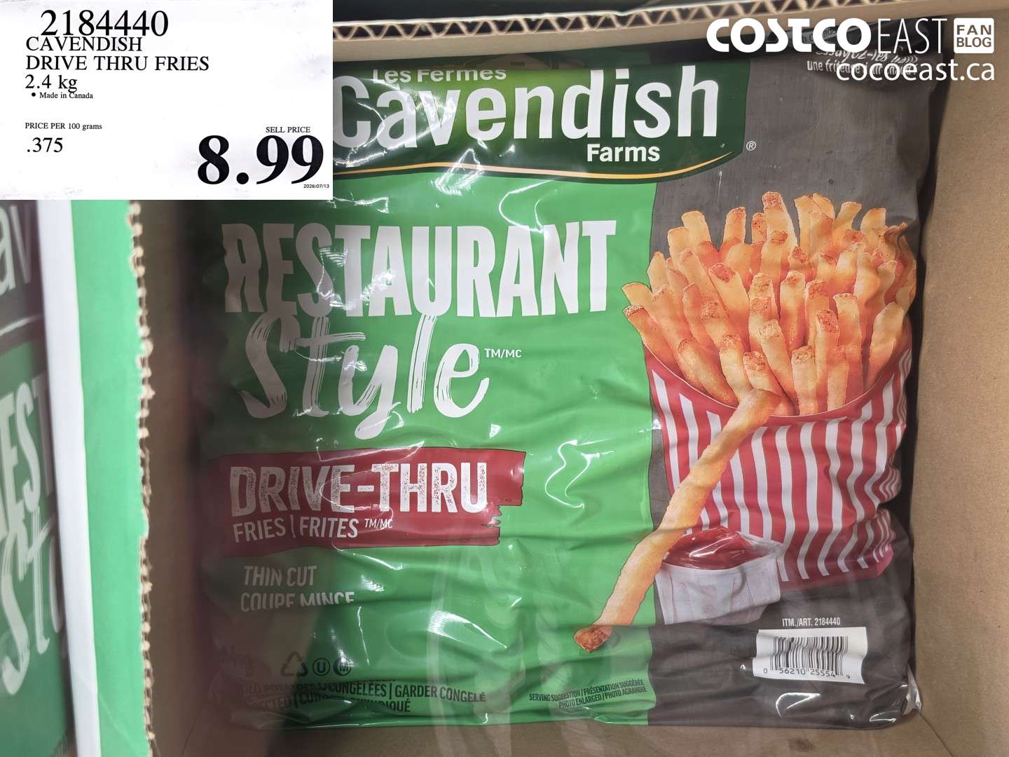 2184440 CAVENDISH DRIVE THRU FRIES 2.4 KG $8.99