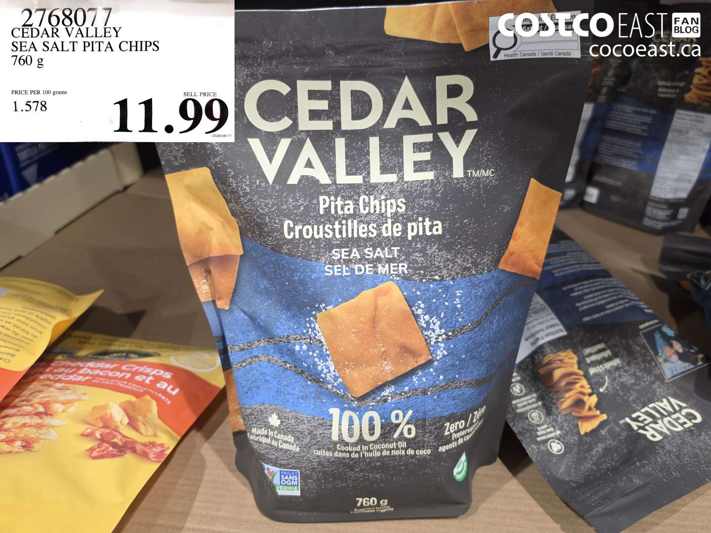 2768077 CEDAR VALLEY SEA SALT PITA CHIPS 760 G $11.99
