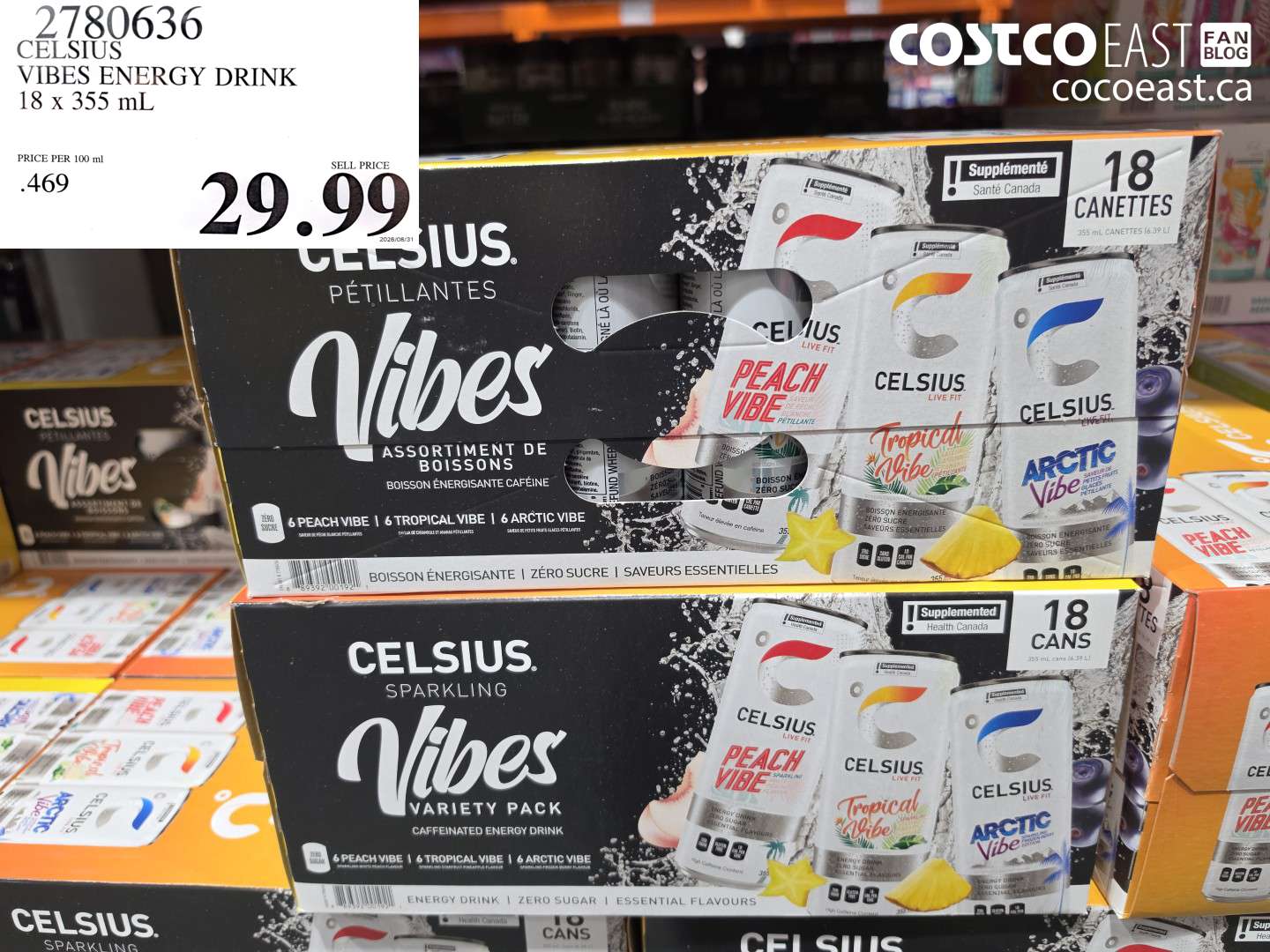 2780636 CELSIUS VIBES ENERGY DRINK 18 X 355 ML $29.99