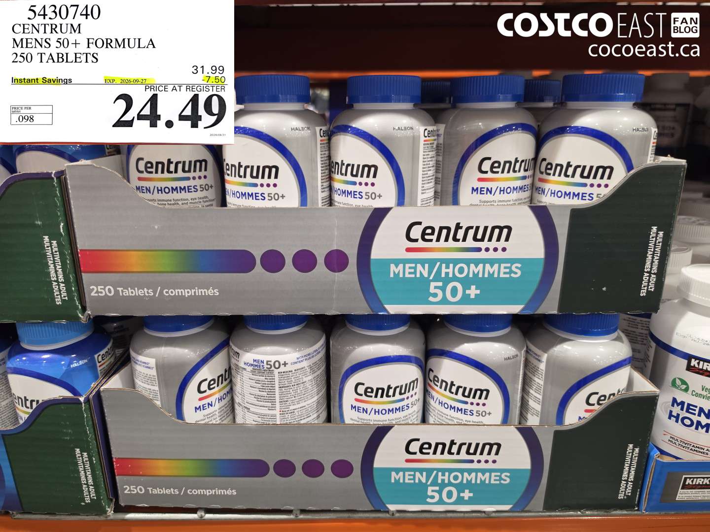 5430740 CENTRUM MENS 50+ FORMULA 250 TABLETS ($7.50 INSTANT SAVINGS EXPIRES ON 2026-09-27) $24.49