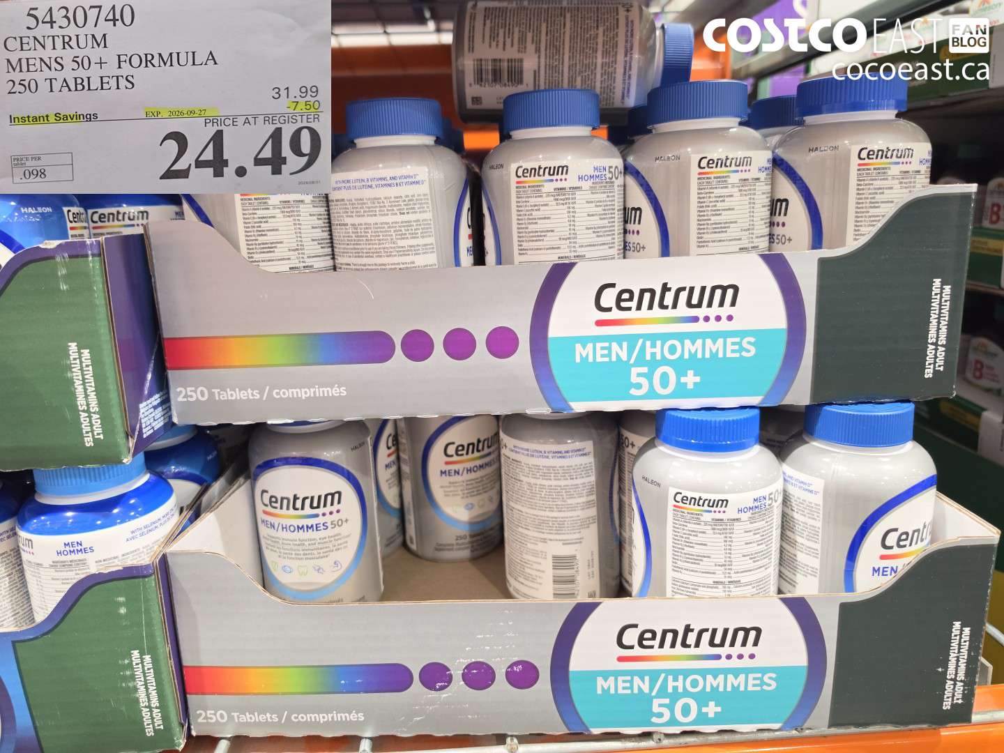 5430740 CENTRUM MENS 50+ FORMULA 250 TABLETS ($7.50 INSTANT SAVINGS EXPIRES ON 2026-09-27) $24.49