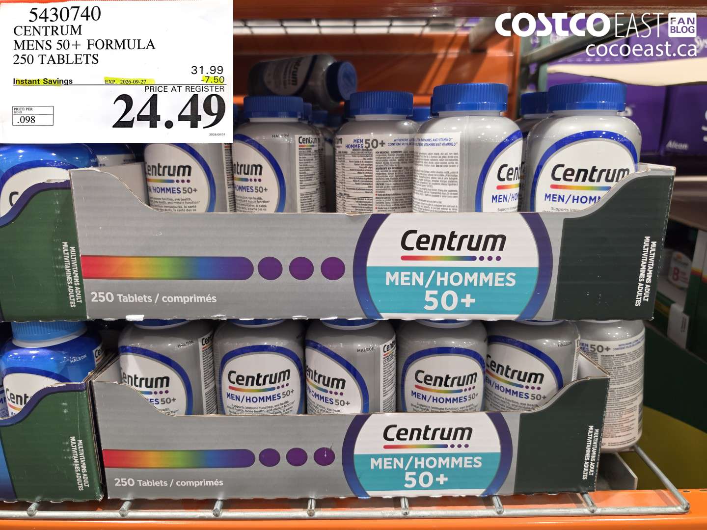 5430740 CENTRUM MENS 50+ FORMULA 250 TABLETS ($7.50 INSTANT SAVINGS EXPIRES ON 2026-09-27) $24.49