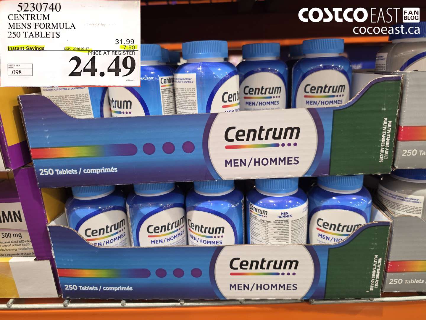 5230740 CENTRUM MENS FORMULA 250 TABLETS ($7.50 INSTANT SAVINGS EXPIRES ON 2026-09-27) $24.49