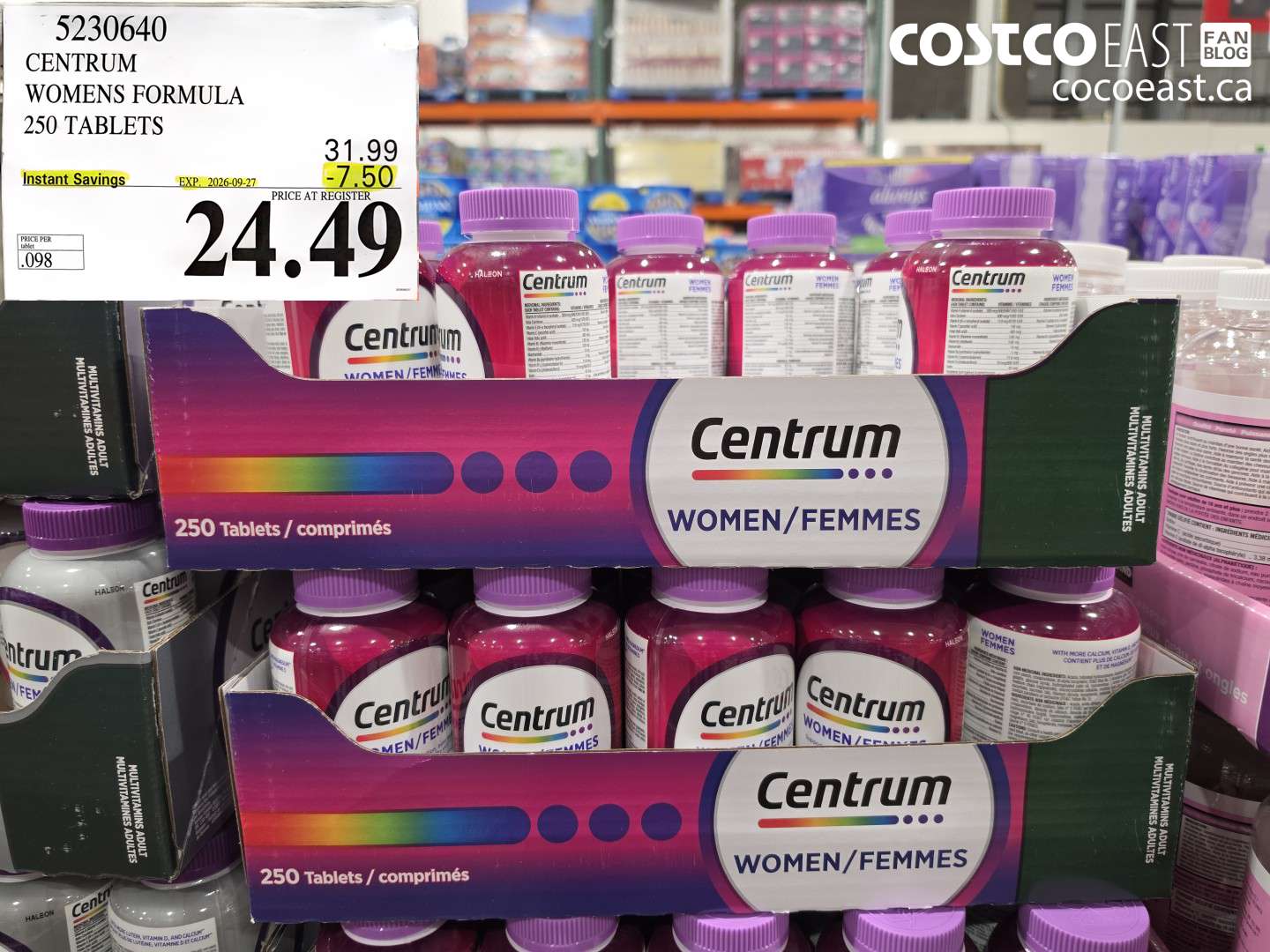 5230640 CENTRUM WOMENS FORMULA 250 TABLETS ($7.50 INSTANT SAVINGS EXPIRES ON 2026-09-27) $24.49