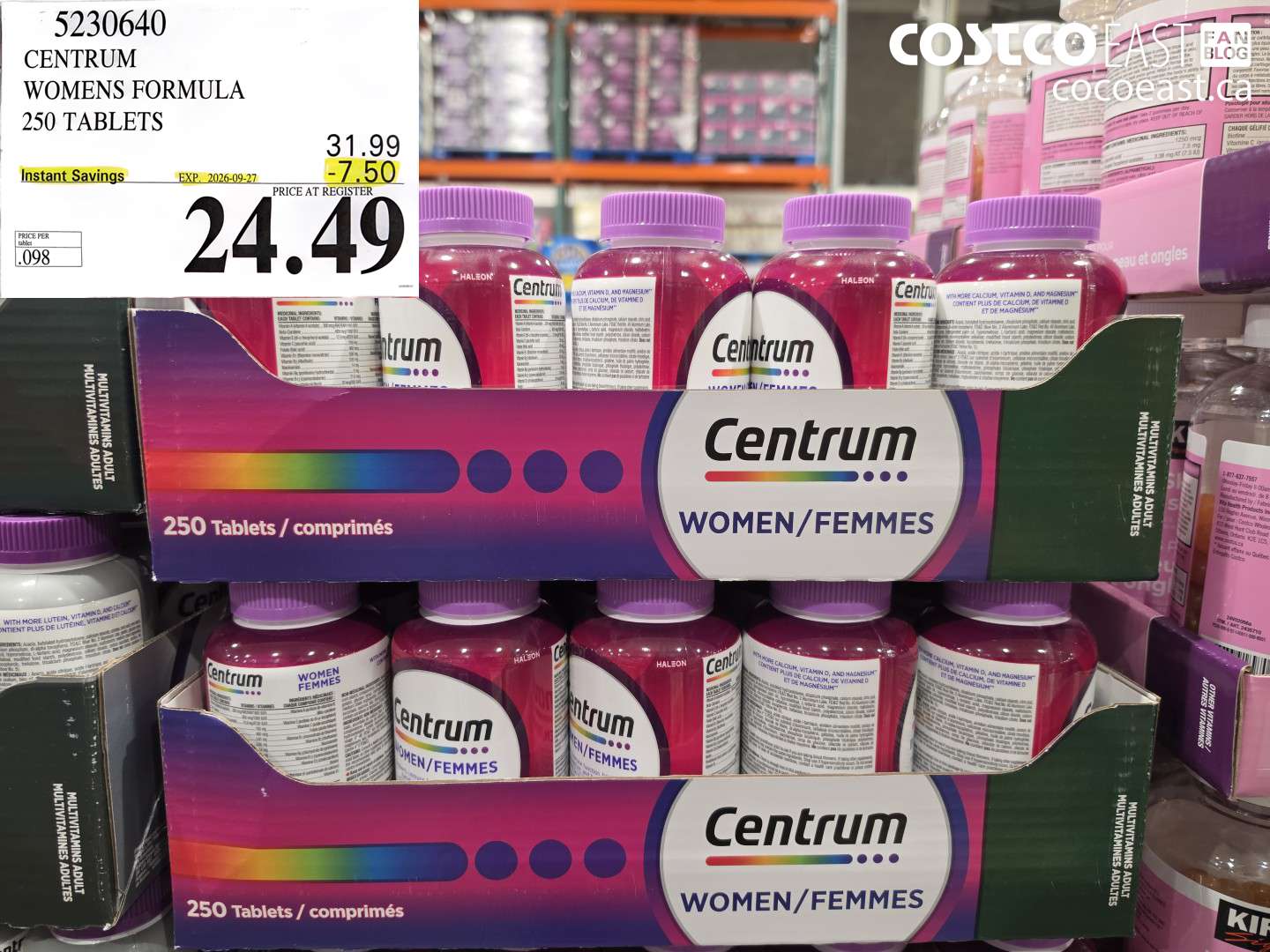 5230640 CENTRUM WOMENS FORMULA 250 TABLETS ($7.50 INSTANT SAVINGS EXPIRES ON 2026-09-27) $24.49