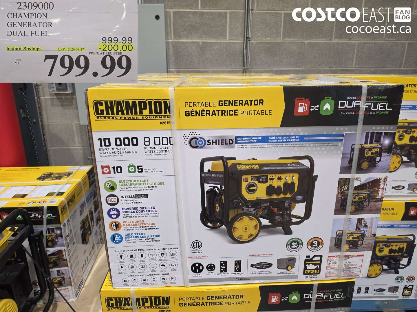 2309000 CHAMPION GENERATOR DUAL FUEL ($200.00 INSTANT SAVINGS EXPIRES ON 2026-09-27) $799.99