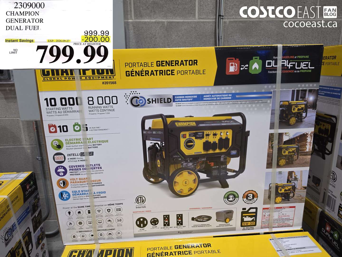 2309000 CHAMPION GENERATOR DUAL FUEL ($200.00 INSTANT SAVINGS EXPIRES ON 2026-09-27) $799.99