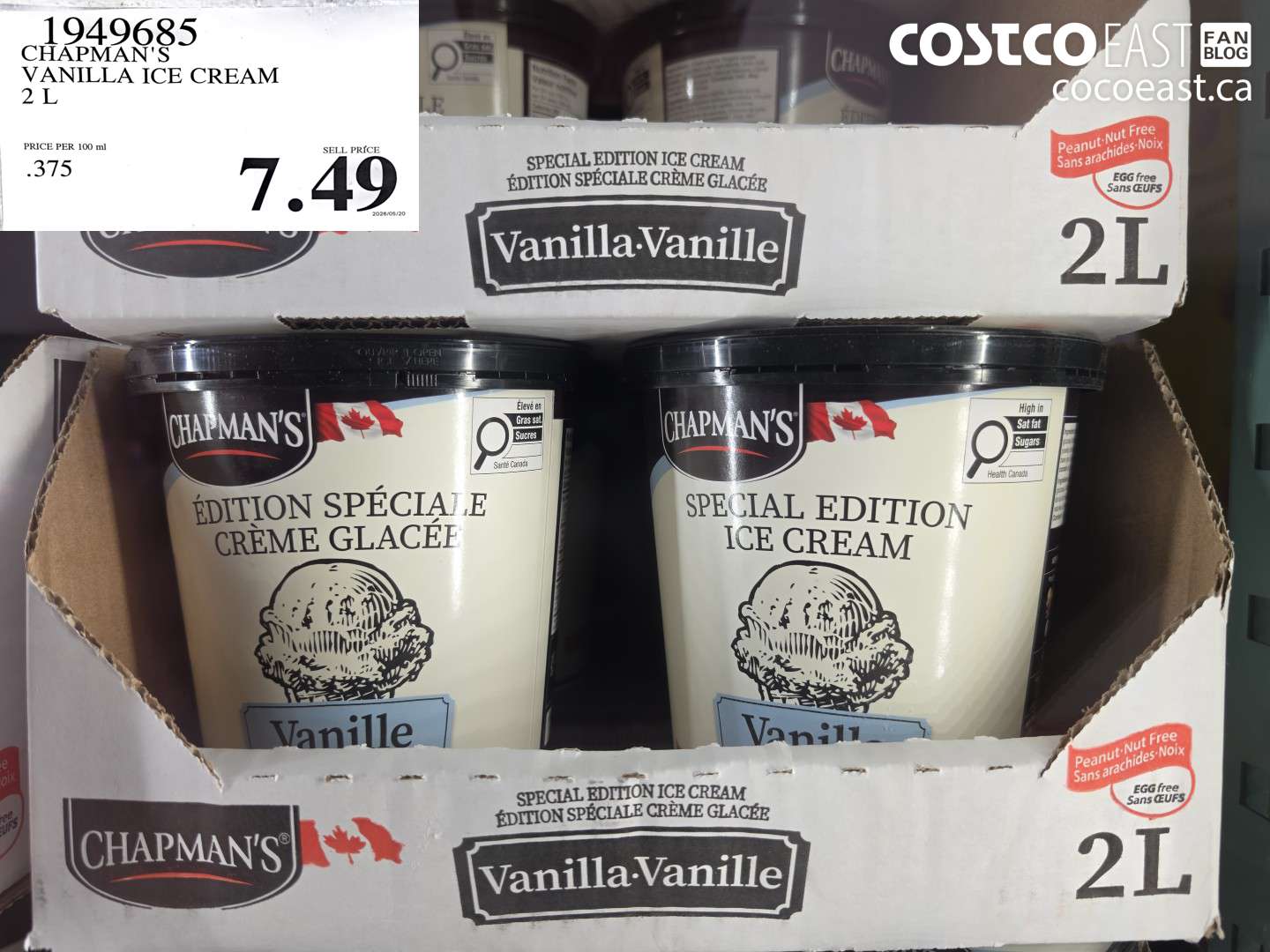 1949685 CHAPMAN'S VANILLA ICE CREAM 2 L $7.49