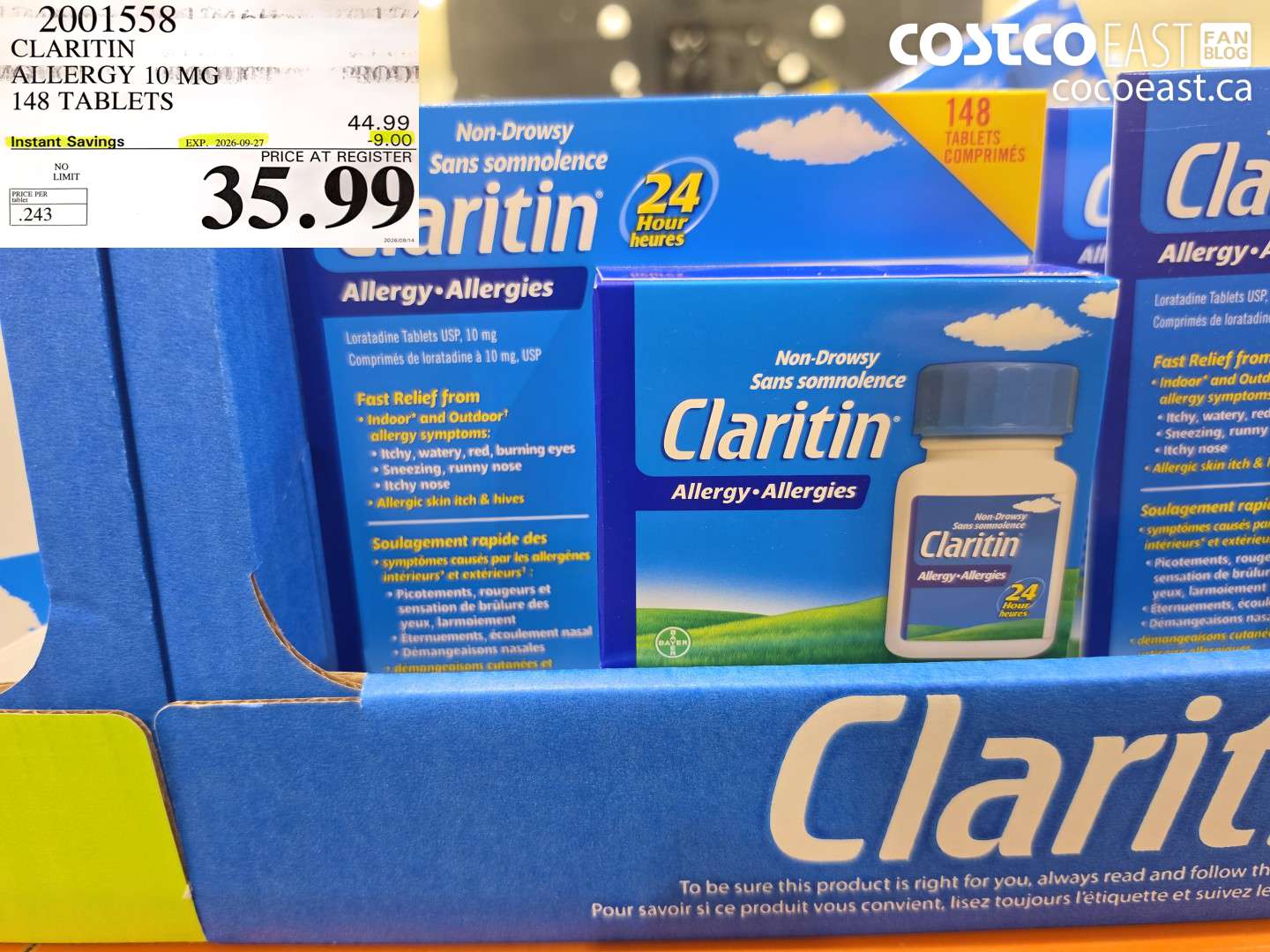 2001558 CLARITIN ALLERGY 10 MG 148 TABLETS ($9.00 INSTANT SAVINGS EXPIRES ON 2026-09-27) $35.99