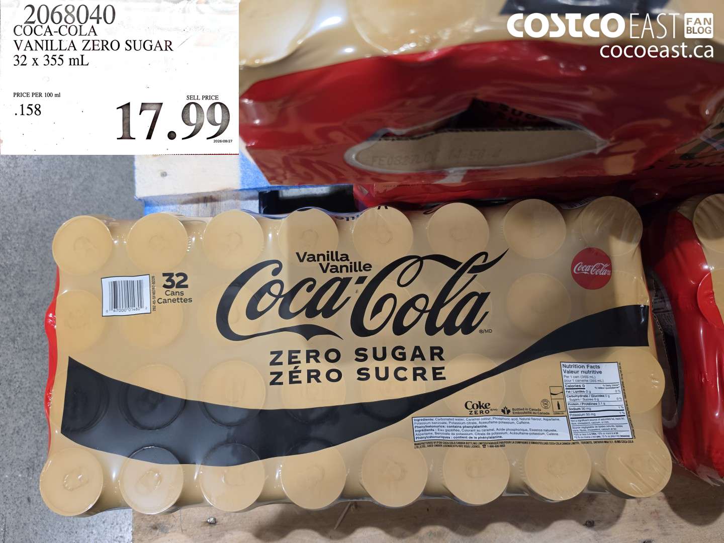 2068040 COCA-COLA VANILLA ZERO SUGAR 32 X 355 ML $17.99