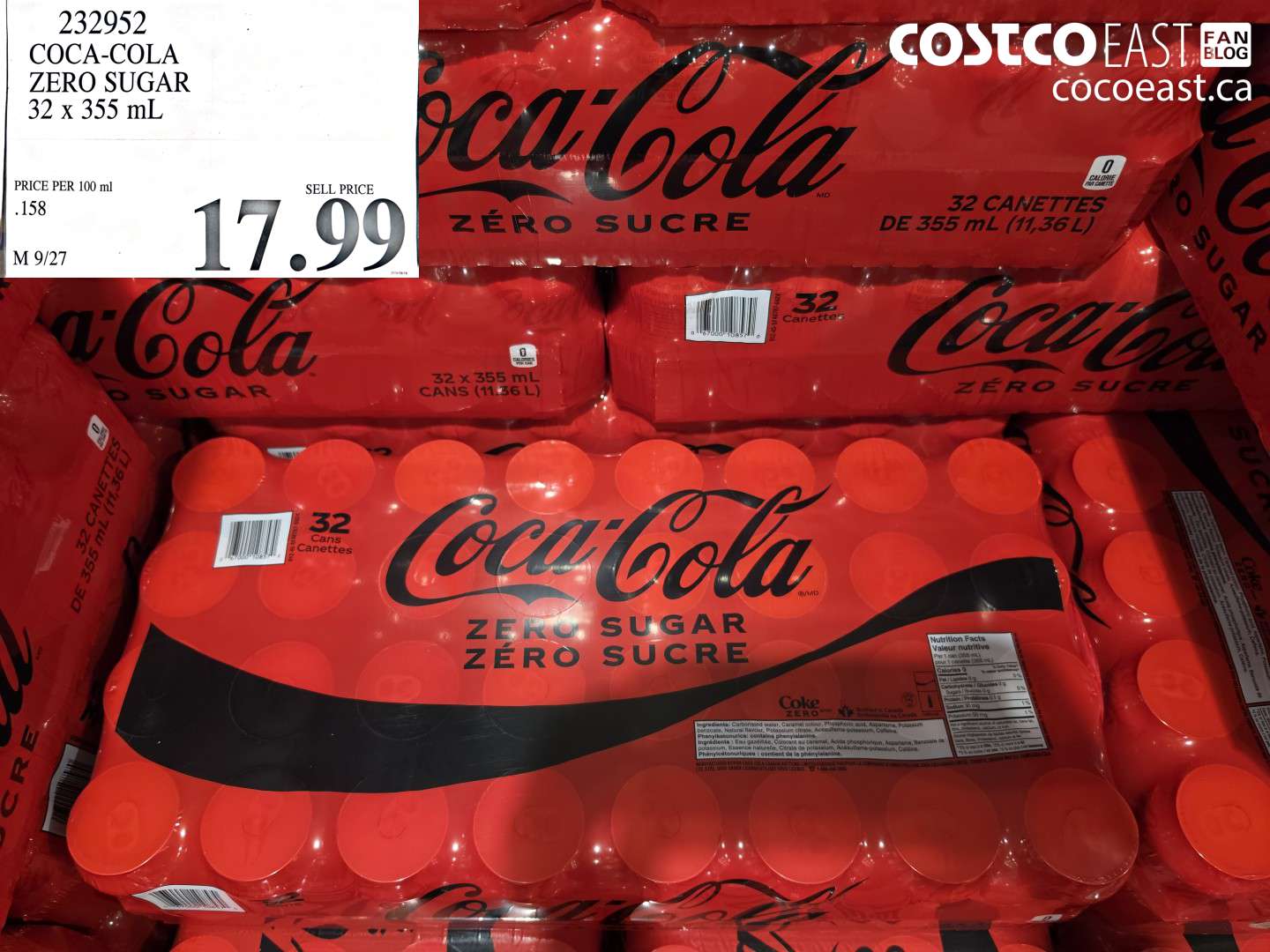 232952 COCA-COLA ZERO SUGAR 32 X 355 ML $17.99