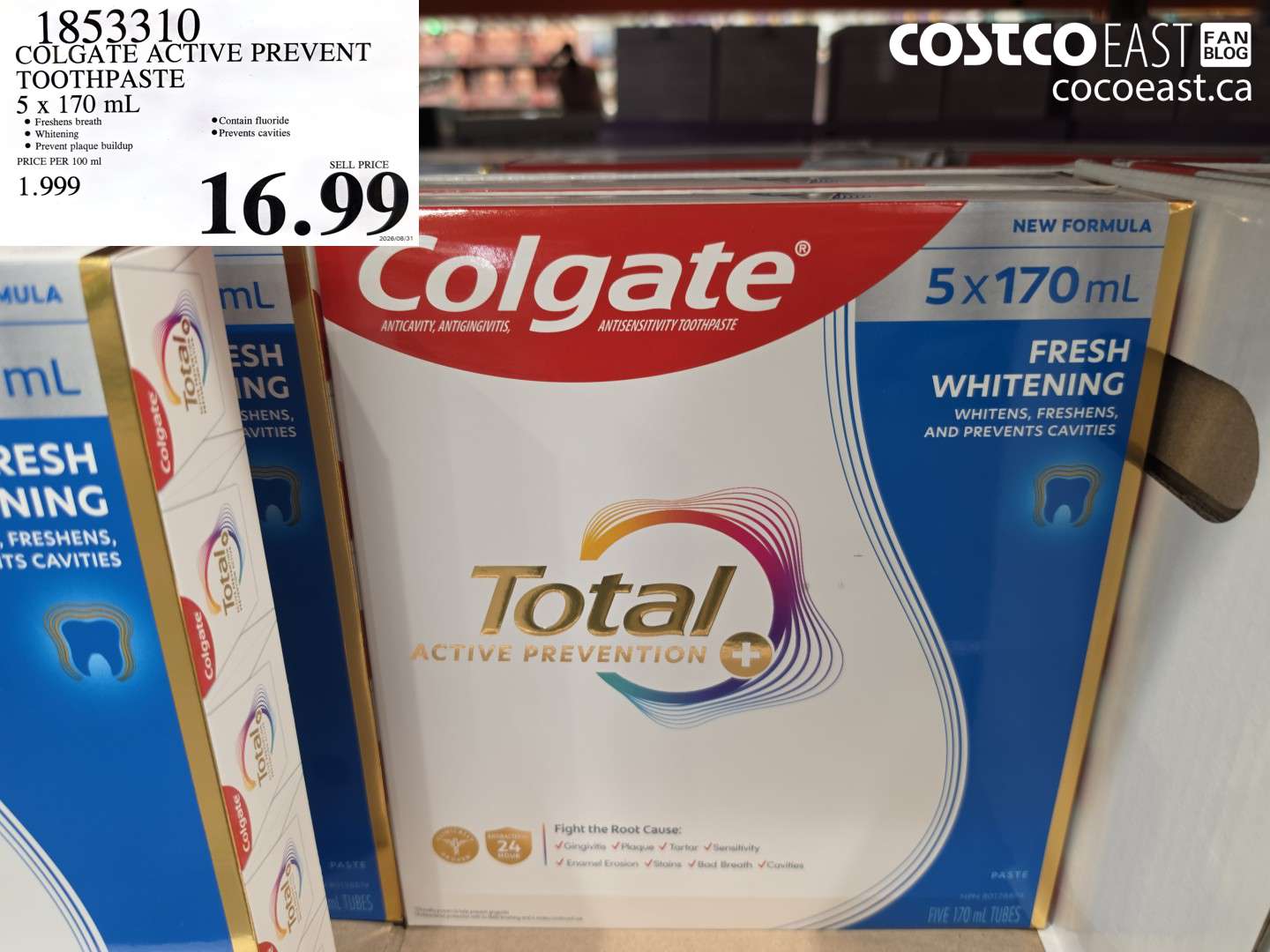 1853310 COLGATE ACTIVE PREVENT TOOTHPASTE 5 X 170 ML $16.99