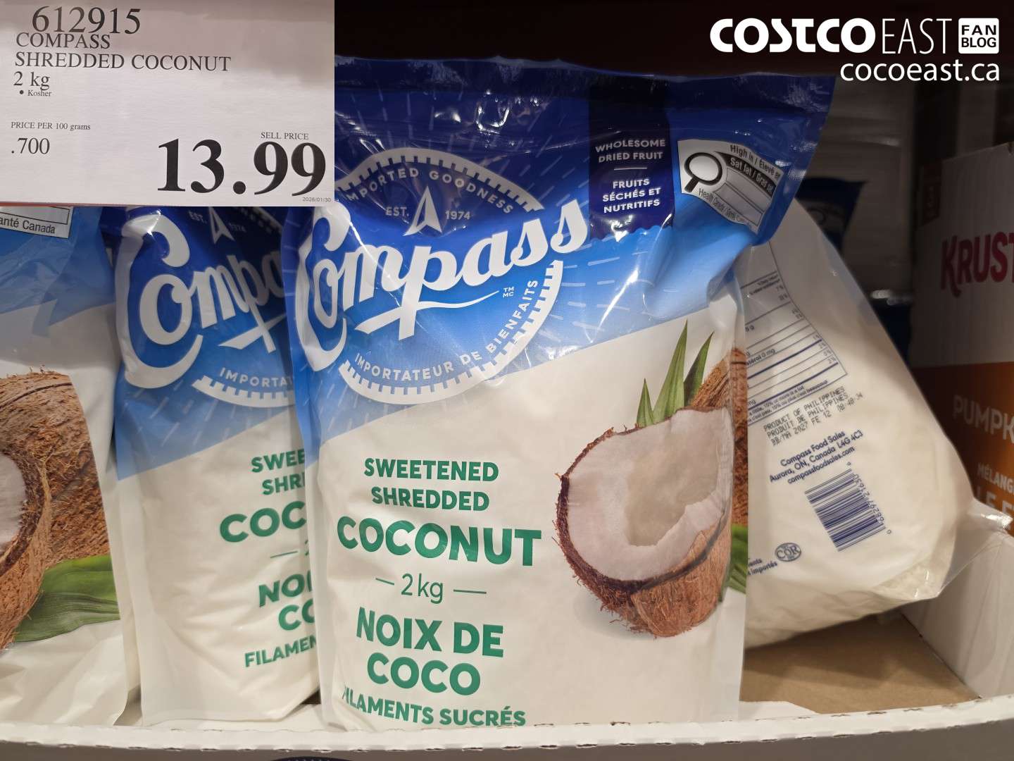 612915 COMPASS SHREDDED COCONUT 2 KG $13.99