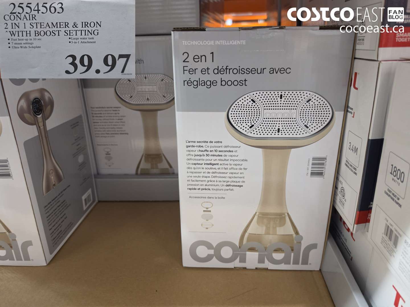 2554563 CONAIR 2 IN 1 STEAMER & IRON WITH BOOST SETTING $39.97