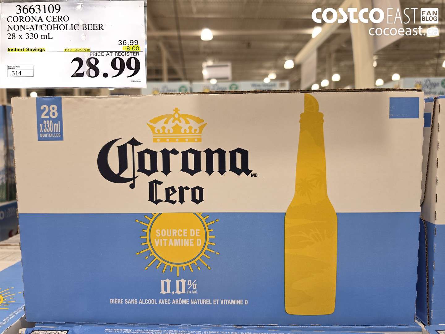 3663109 CORONA CERO NON-ALCOHOLIC BEER 28 X 330 ML ($8.00 INSTANT SAVINGS EXPIRES ON 2026-09-06) $28.99