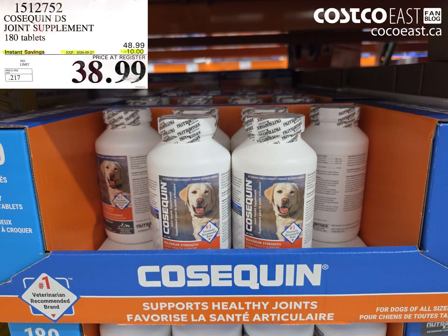 1512752 COSEQUIN DS JOINT SUPPLEMENT 180 TABLETS ($10.00 INSTANT SAVINGS EXPIRES ON 2026-09-27) $38.99