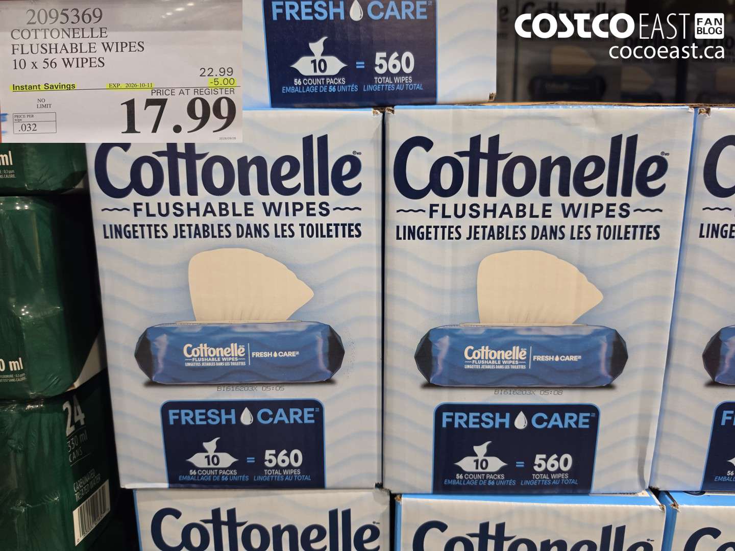 2095369 COTTONELLE FLUSHABLE WIPES 10 X 56 WIPES ($5.00 INSTANT SAVINGS EXPIRES ON 2026-10-11) $17.99