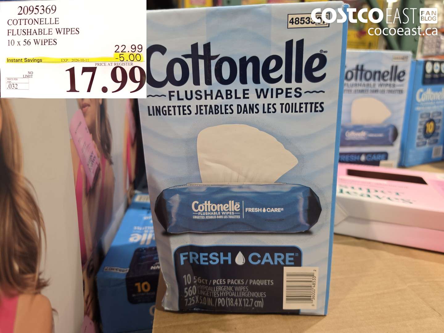 2095369 COTTONELLE FLUSHABLE WIPES 10 X 56 WIPES ($5.00 INSTANT SAVINGS EXPIRES ON 2026-10-11) $17.99