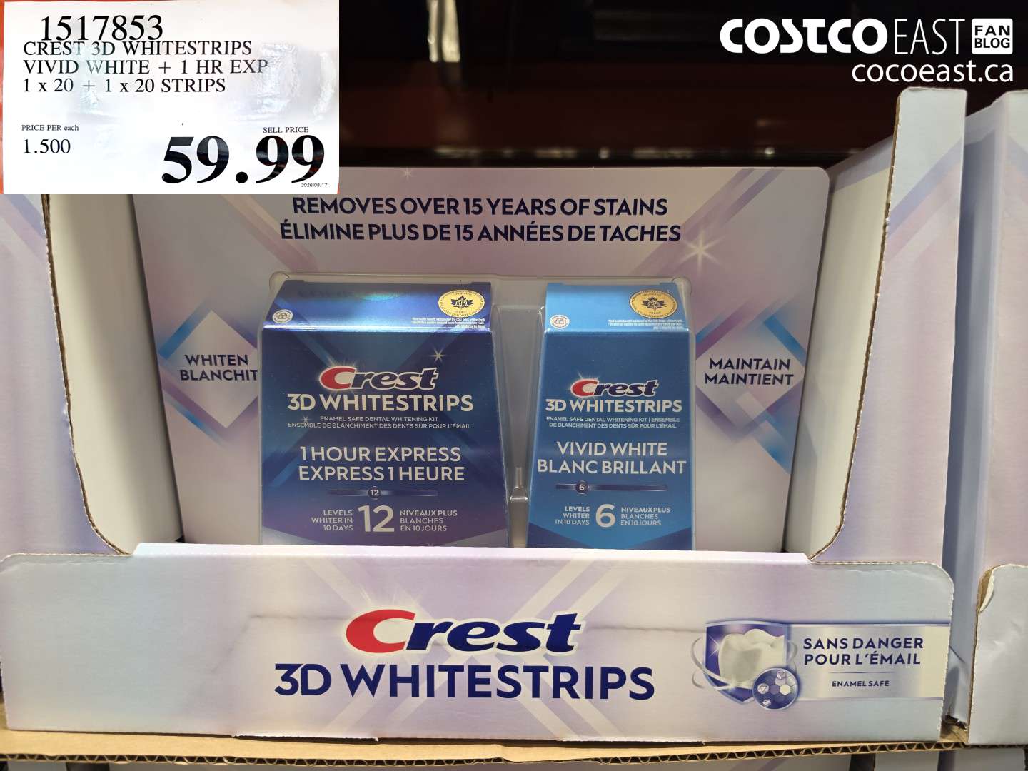 1517853 CREST 3D WHITESTRIPS VIVID WHITE + 1 HR EXP 1 X 20 + 1 X 20 STRIPS $59.99