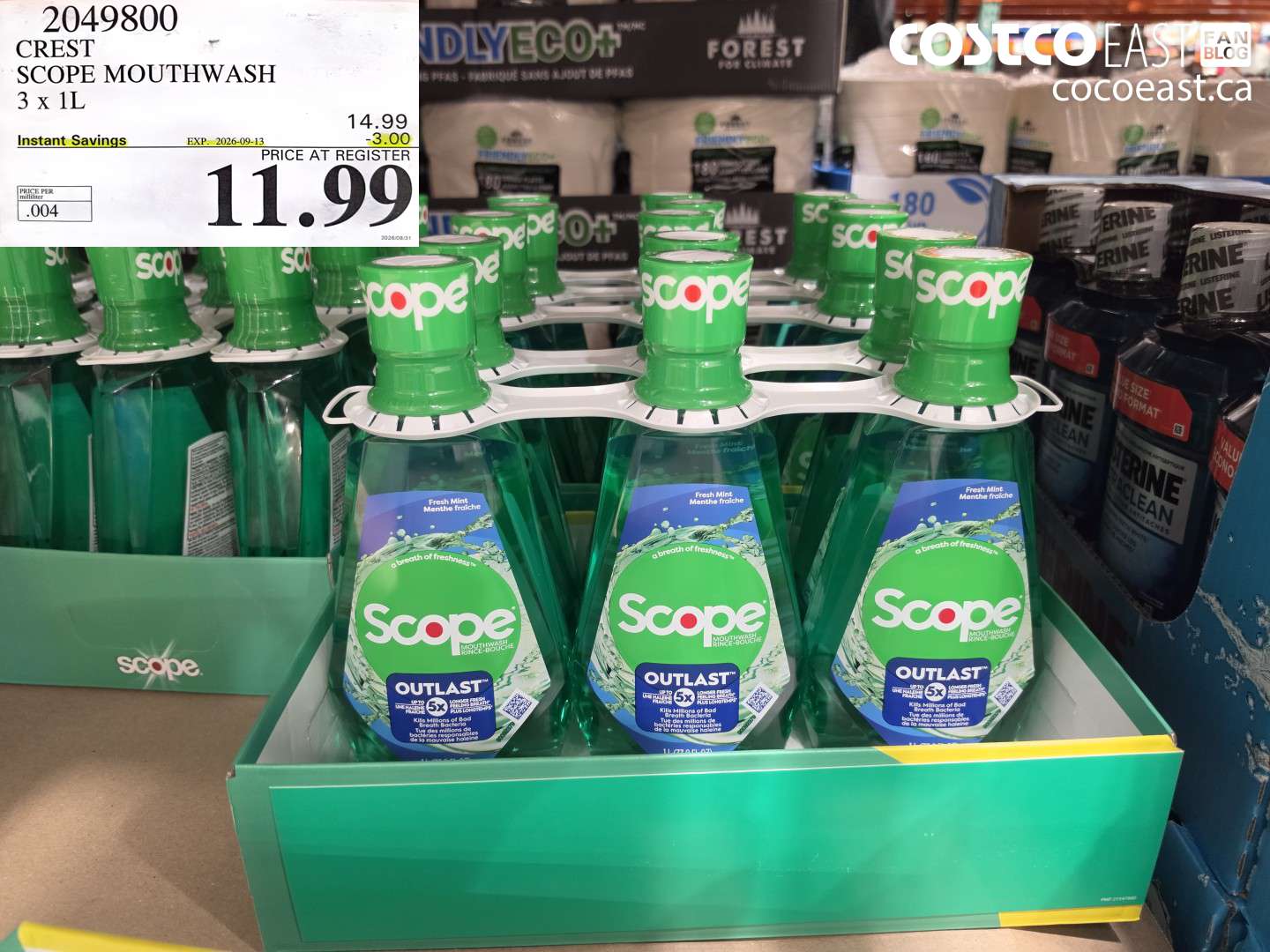 2049800 CREST SCOPE MOUTHWASH 3 X 1L ($3.00 INSTANT SAVINGS EXPIRES ON 2026-09-13) $11.99