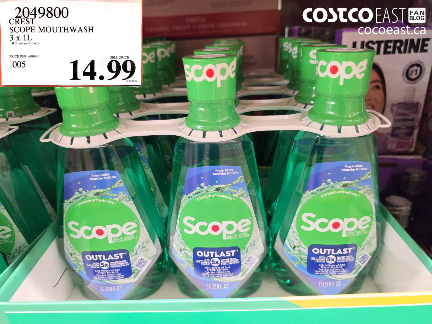 2049800 CREST SCOPE MOUTHWASH 3 X 1L $14.99