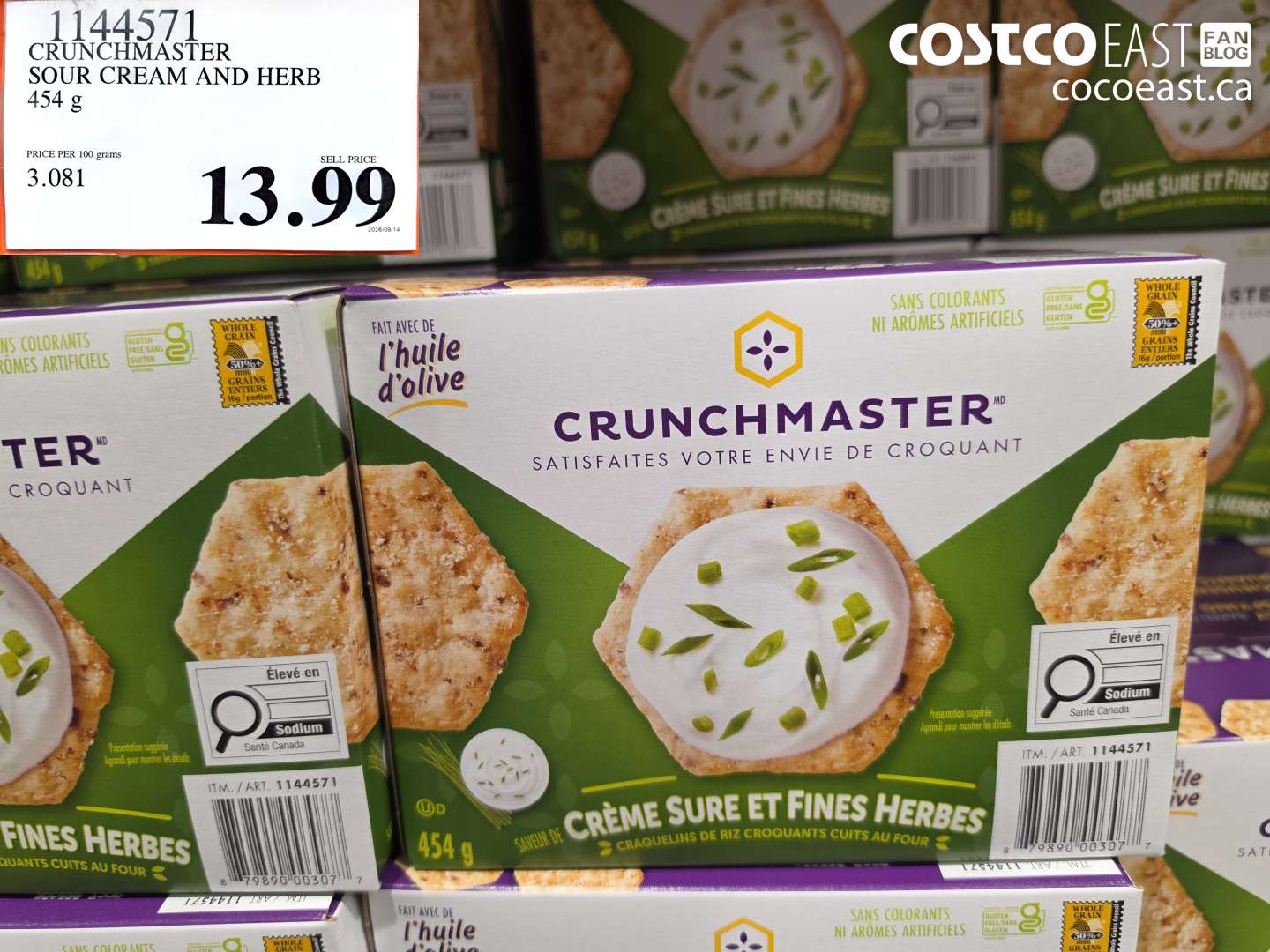1144571 CRUNCHMASTER SOUR CREAM AND HERB 454 G $13.99