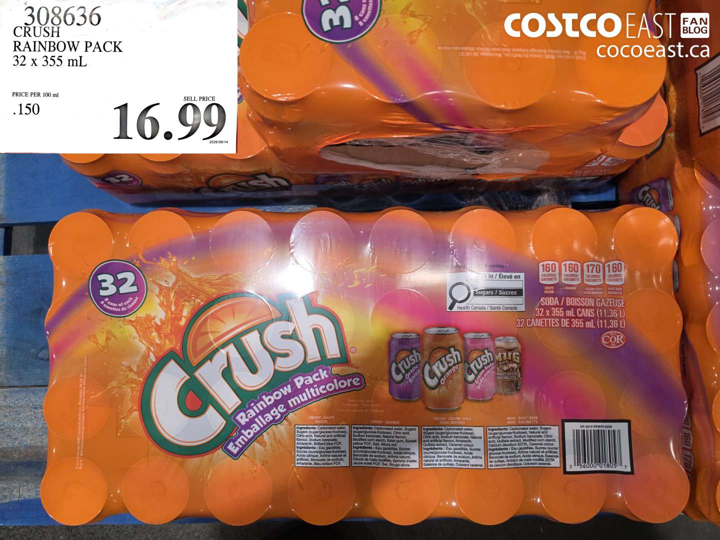 308636 CRUSH RAINBOW PACK 32 X 355 ML $16.99