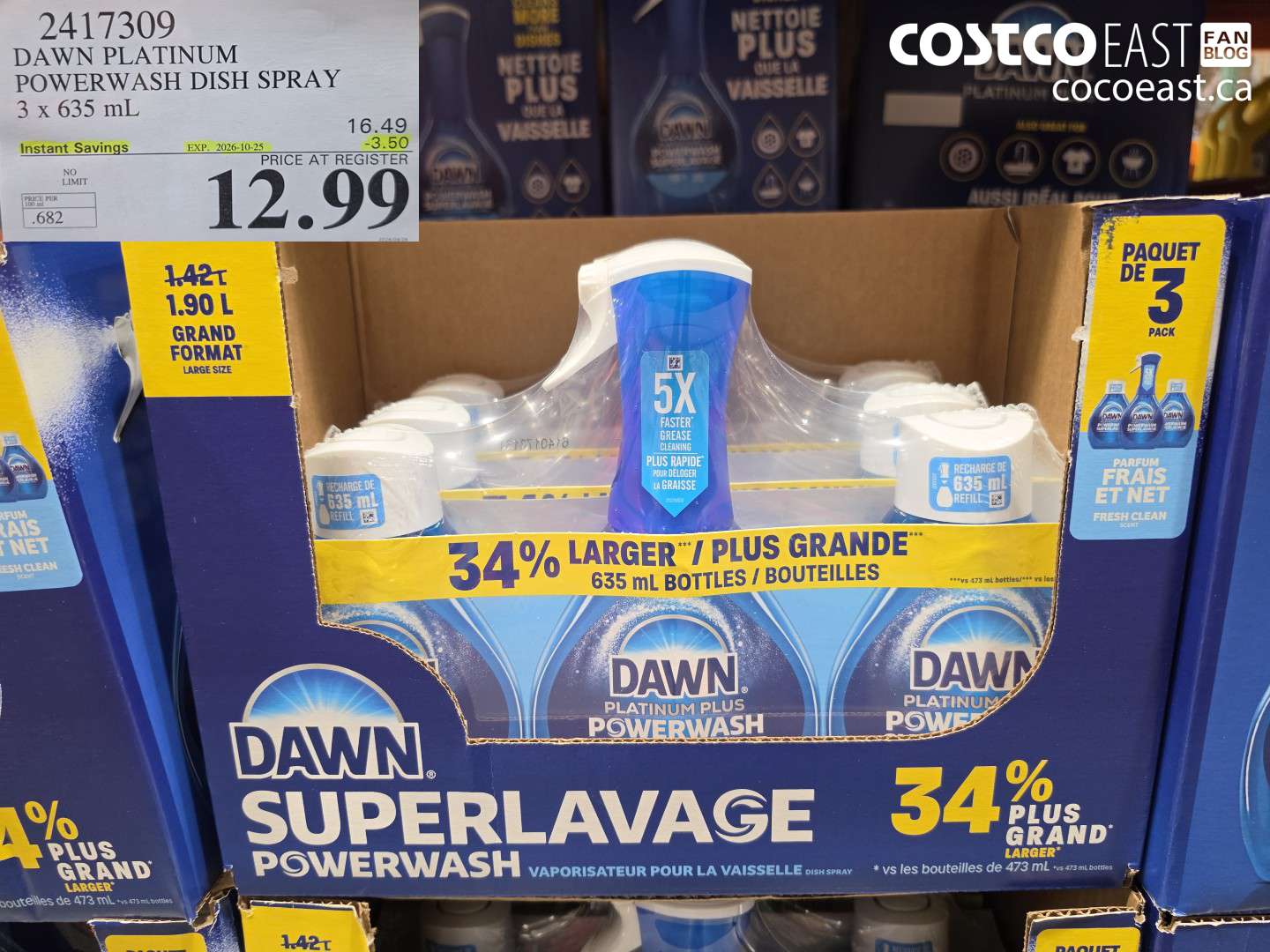 2417309 DAWN PLATINUM POWERWASH DISH SPRAY 3 X 635 ML ($3.50 INSTANT SAVINGS EXPIRES ON 2026-10-25) $12.99