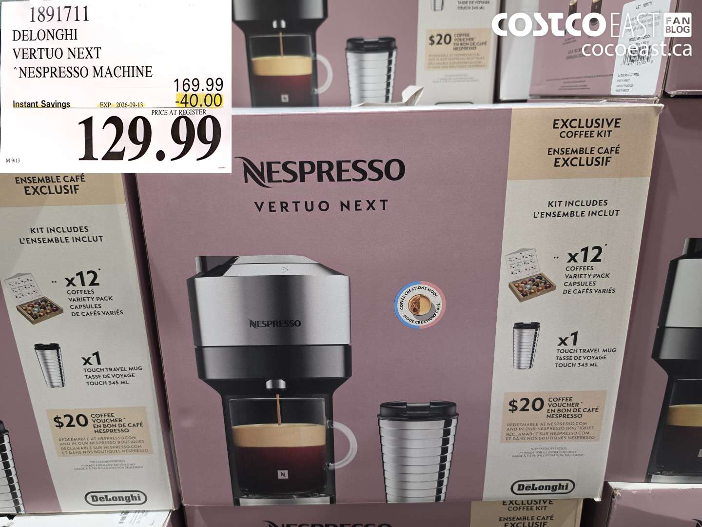 1891711 DELONGHI VERTUO NEXT NESPRESSO MACHINE ($40.00 INSTANT SAVINGS EXPIRES ON 2026-09-13) $129.99