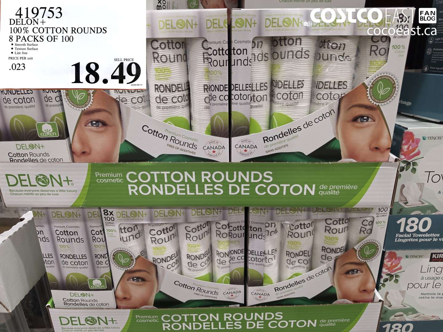 419753 DELON+ 100% COTTON ROUNDS 8 PACKS OF 100 $18.49