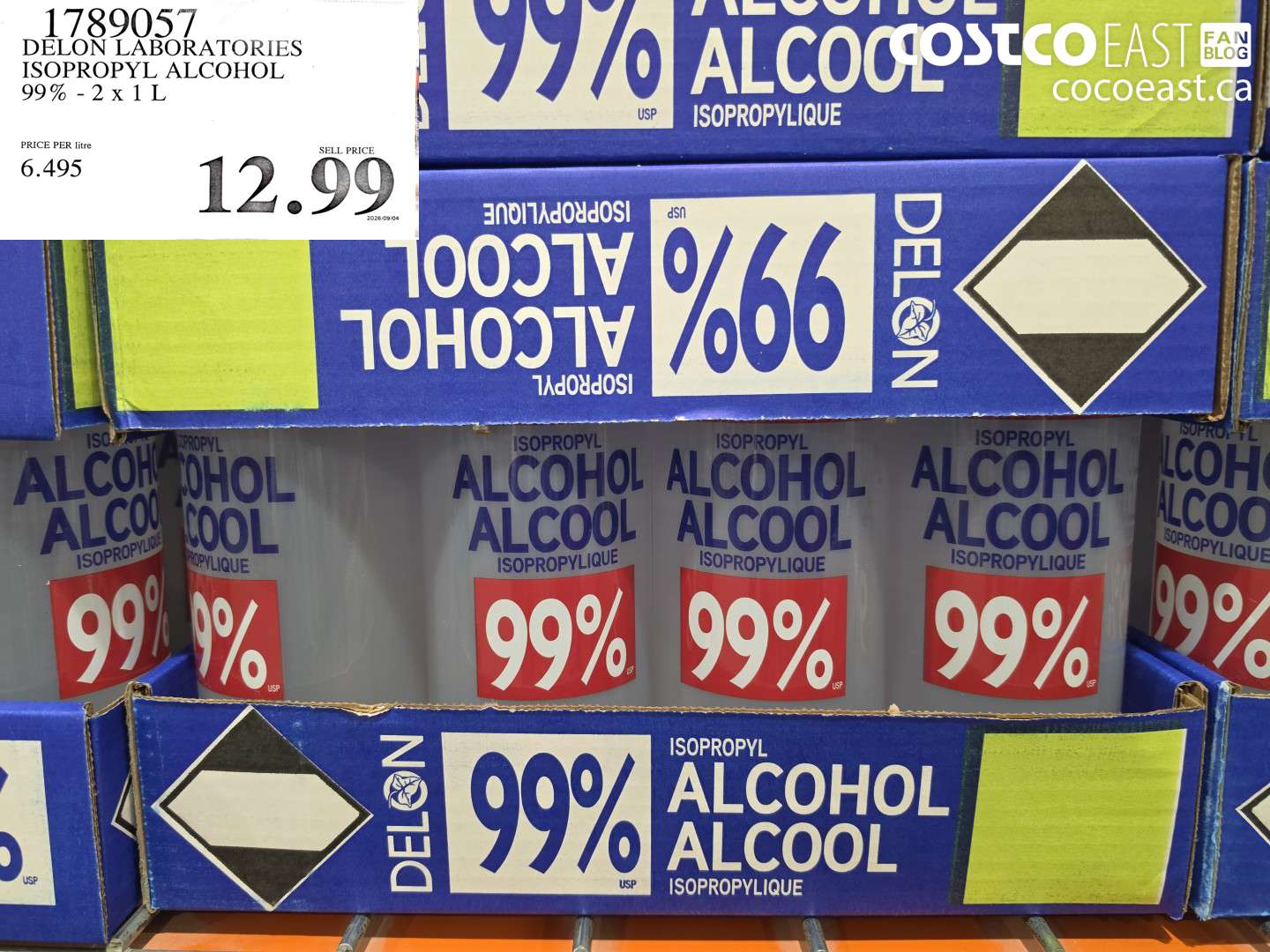 1789057 DELON LABORATORIES ISOPROPYL ALCOHOL 99% - 2 X 1 L $12.99