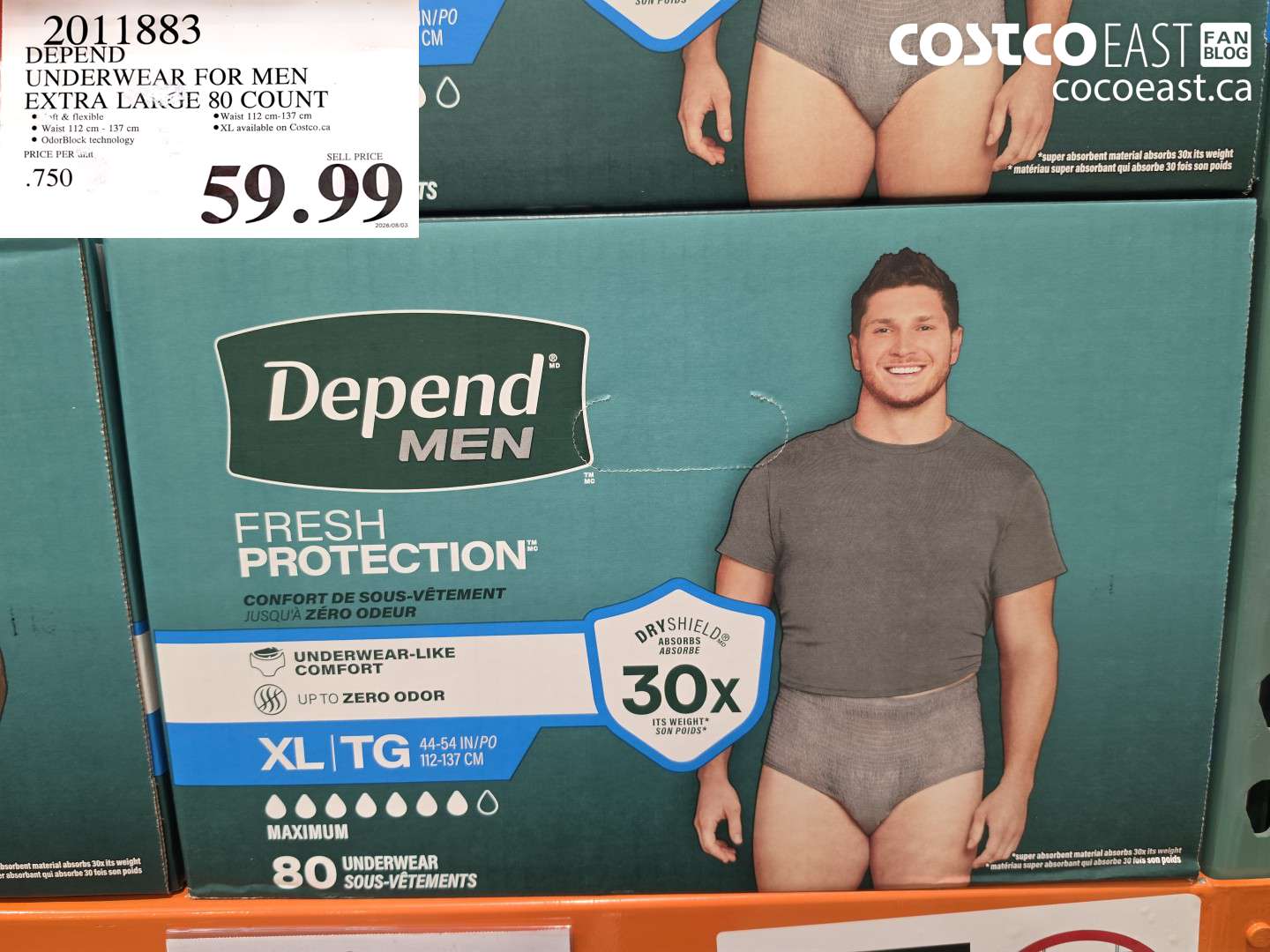 2011883 DEPEND UNDERWEAR FOR MEN EXTRA LARGE 80 COUNT $59.99