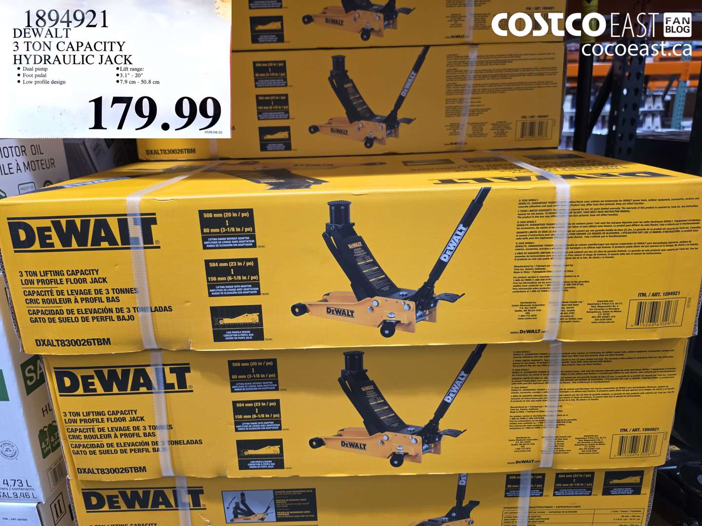 1894921 DEWALT 3 TON CAPACITY HYDRAULIC JACK $179.99