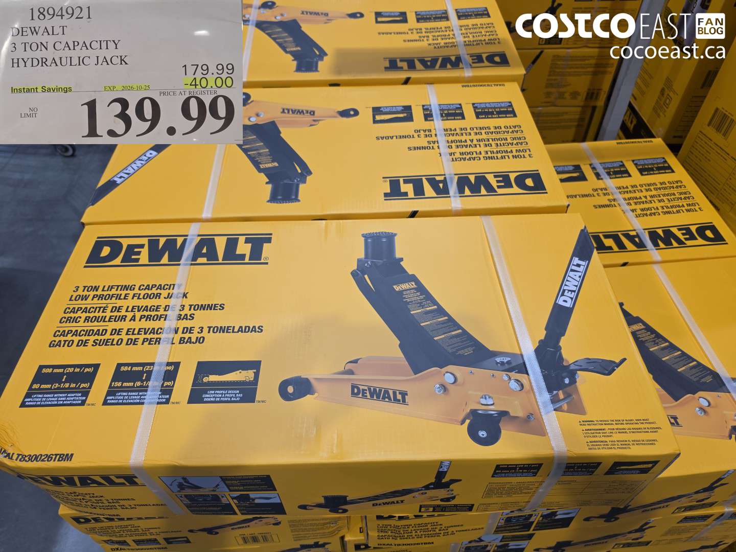 1894921 DEWALT 3 TON CAPACITY HYDRAULIC JACK ($40.00 INSTANT SAVINGS EXPIRES ON 2026-10-25) $139.99