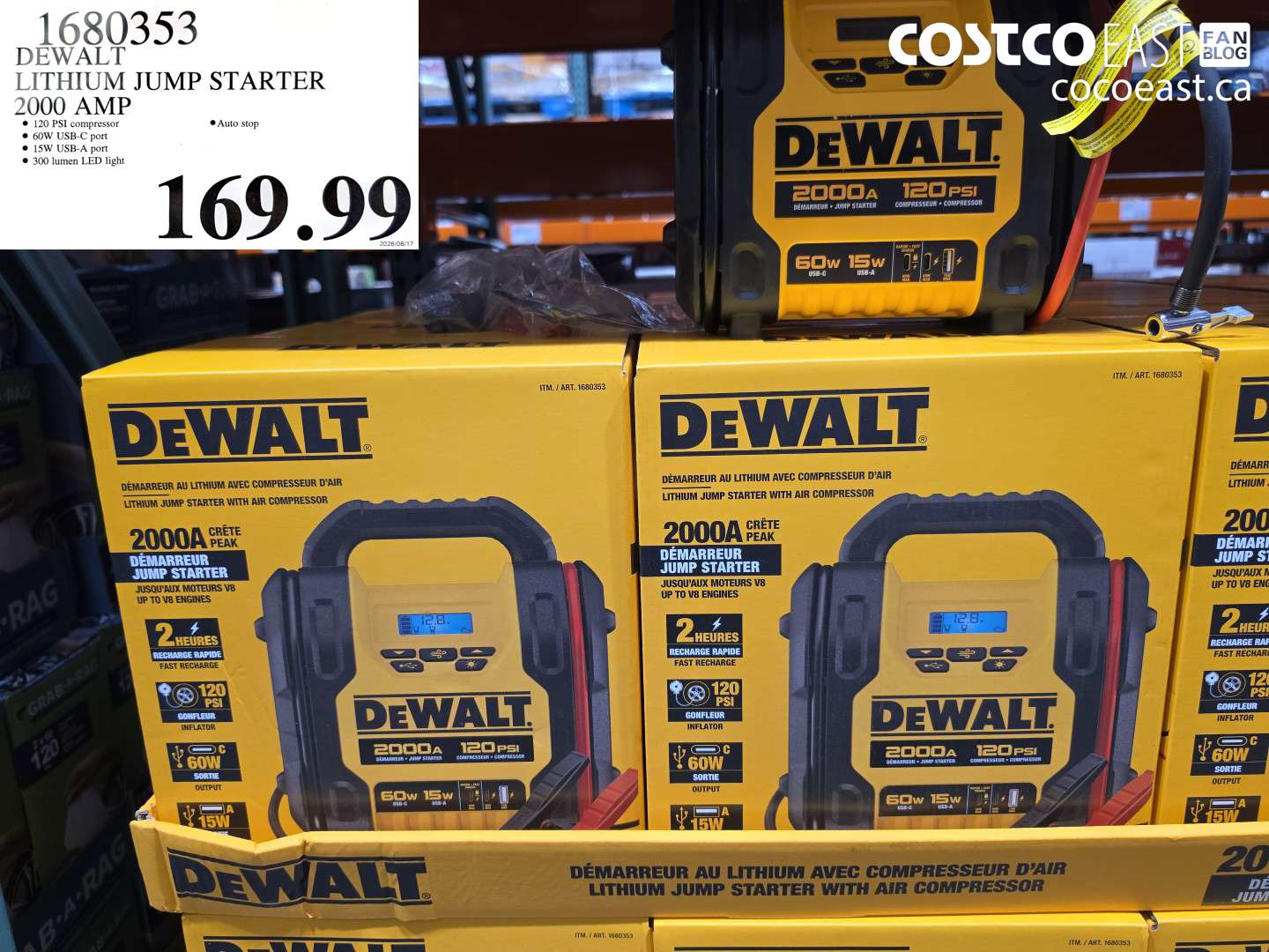 1680353 DEWALT LITHIUM JUMP STARTER 2000 AMP $169.99
