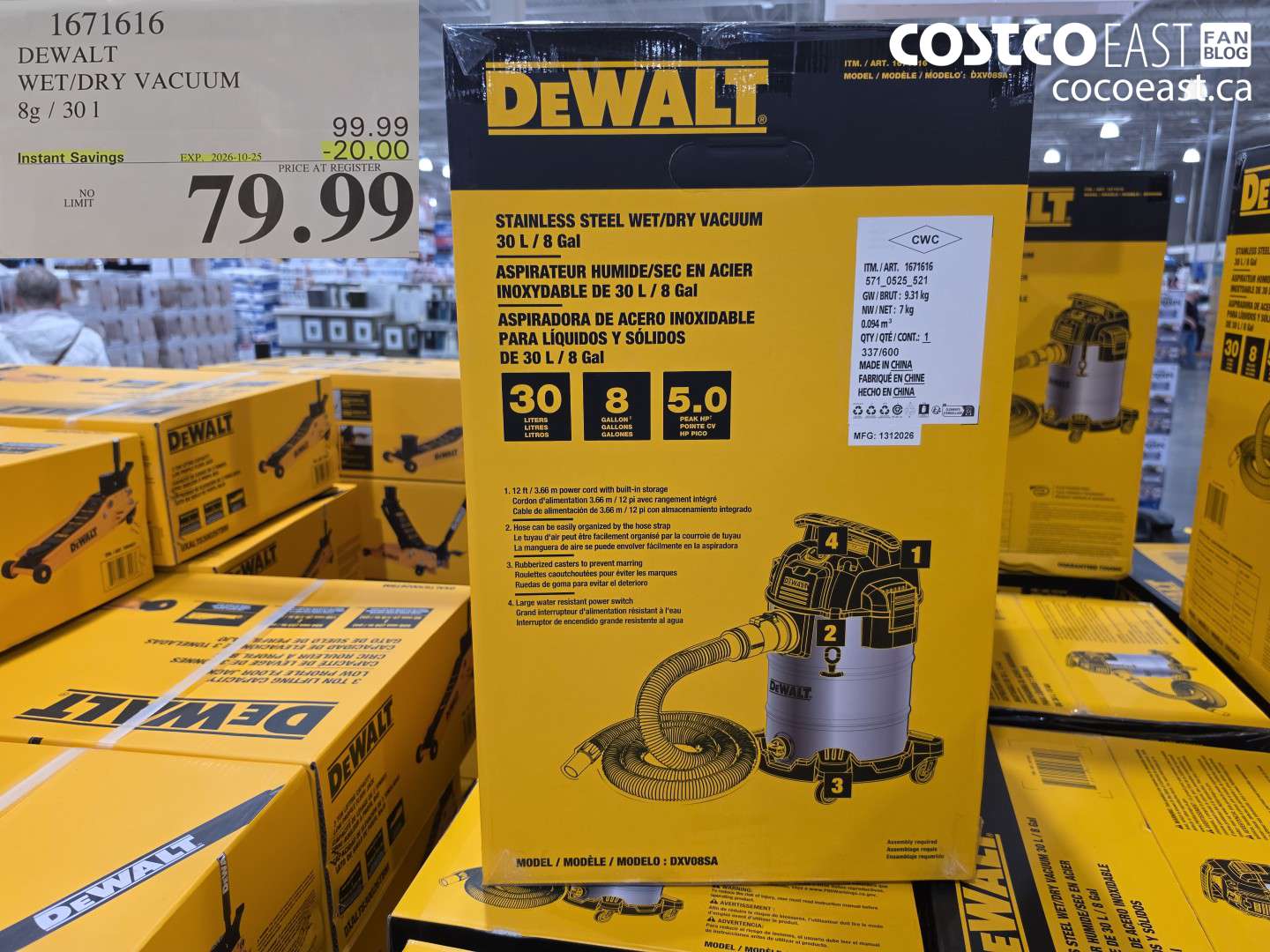 1671616 DEWALT WET/DRY VACUUM 8G / 30 L ($20.00 INSTANT SAVINGS EXPIRES ON 2026-10-25) $79.99