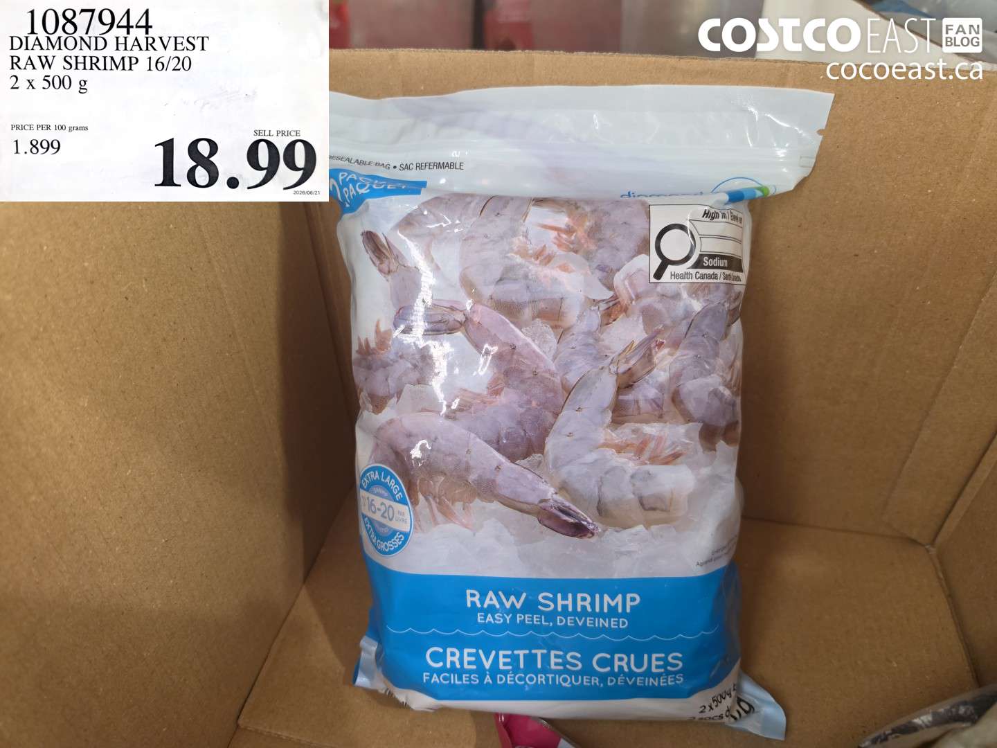 1087944 DIAMOND HARVEST RAW SHRIMP 16/20 2 X 500 G $18.99