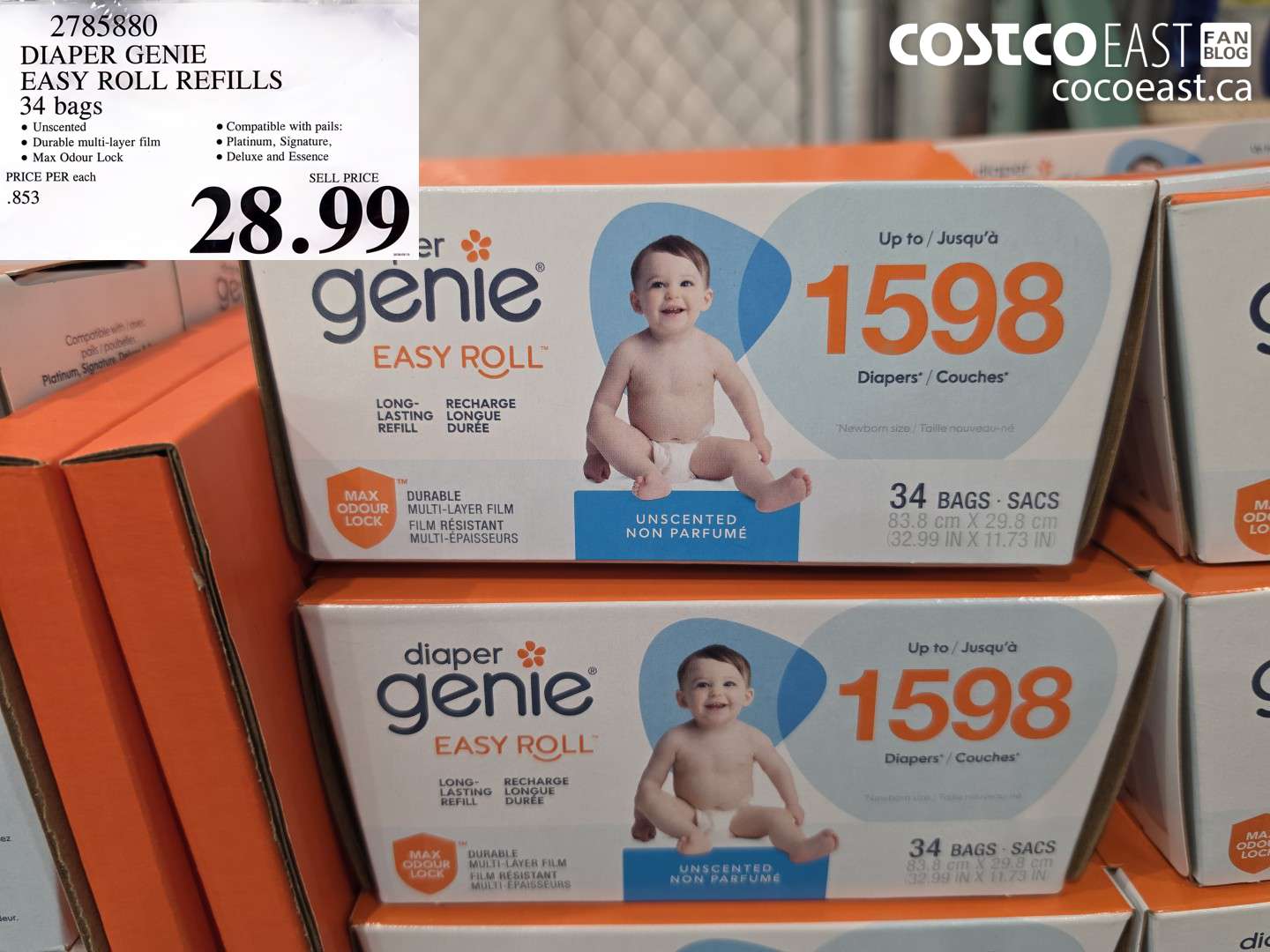 2785880 DIAPER GENIE EASY ROLL REFILLS 34 BAGS $28.99