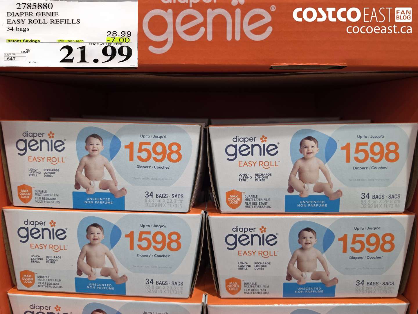 2785880 DIAPER GENIE EASY ROLL REFILLS 34 BAGS ($7.00 INSTANT SAVINGS EXPIRES ON 2026-10-25) $21.99